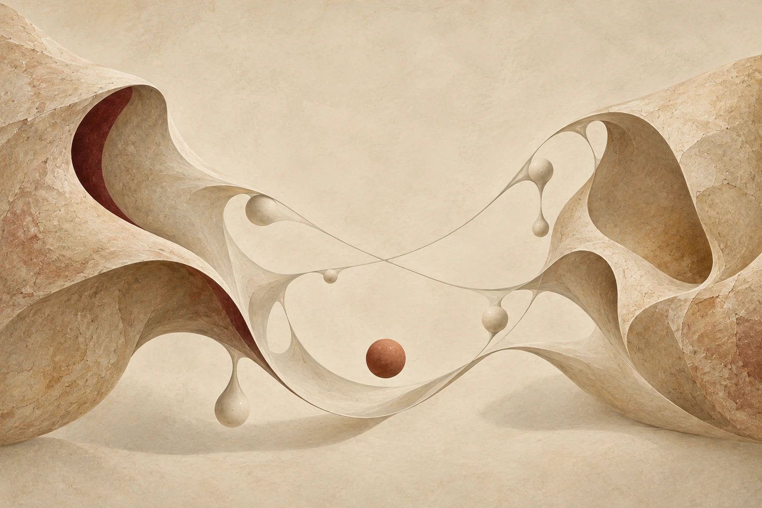 Two ivory folds create a gentle open space around a terracotta seed.